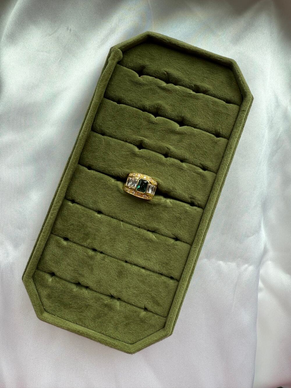 Chunky Gold Emerald Baguette Ring Size 6